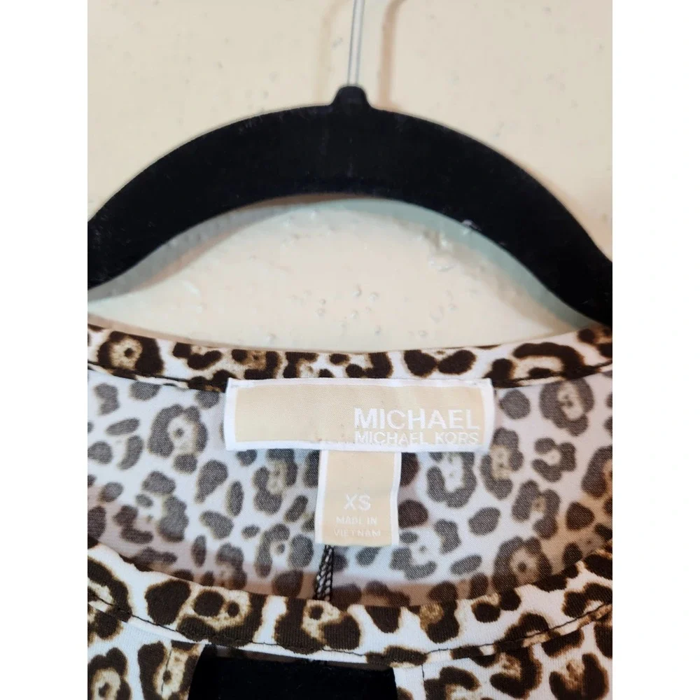 Michael Kors Womens XS Brown Leopard Print Long Sleeve Mini Dress Sheath Stretch